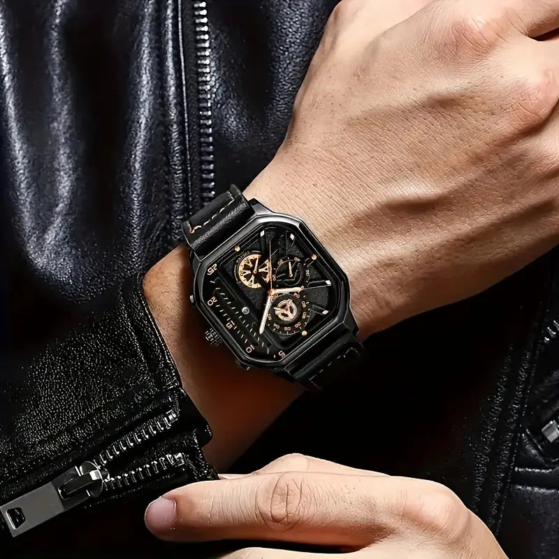 Men’s Vintage Sports Chronograph Quartz Watch – Square Dial with Calendar
