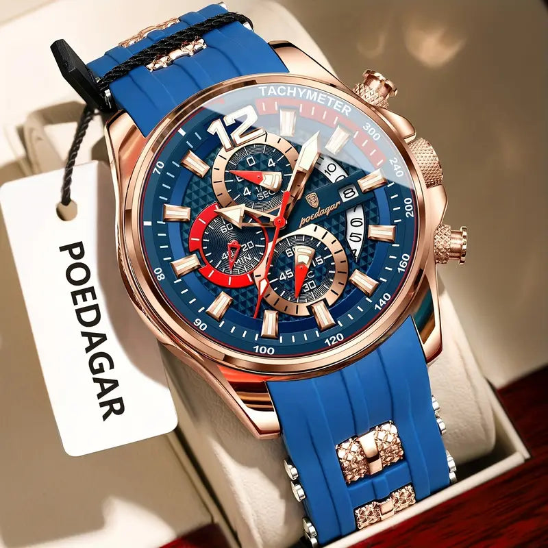 🕒 Luxury Chronograph Men’s Wristwatch – Waterproof Sport & Business Quartz Watch with Calendar