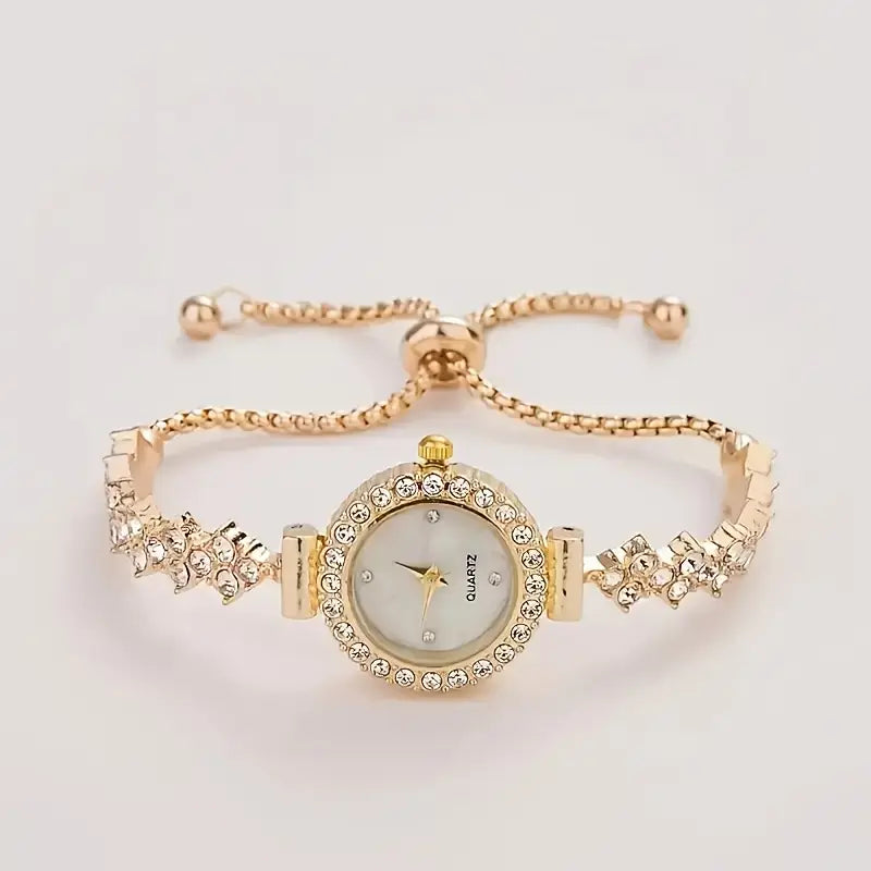 đč Elegant Womenâs Quartz Watch Set â Sparkling Rhinestone Chic Design