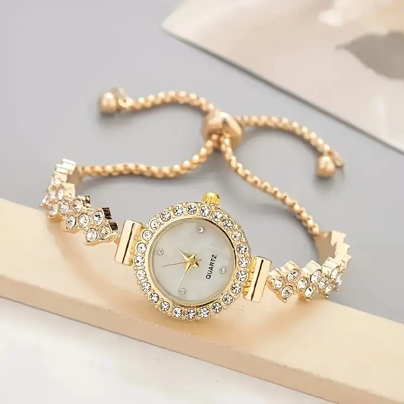 đč Elegant Womenâs Quartz Watch Set â Sparkling Rhinestone Chic Design