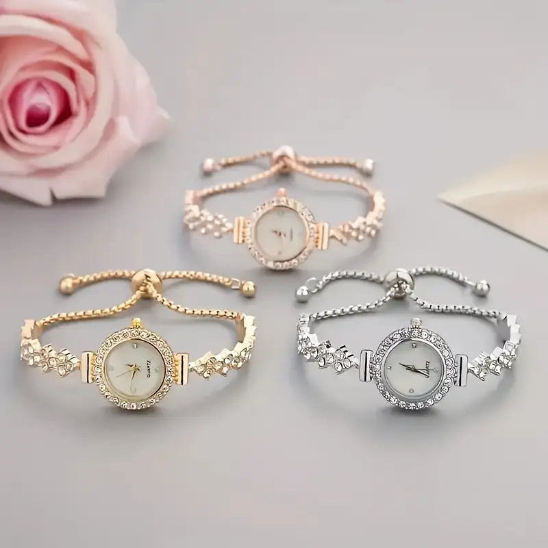 đč Elegant Womenâs Quartz Watch Set â Sparkling Rhinestone Chic Design