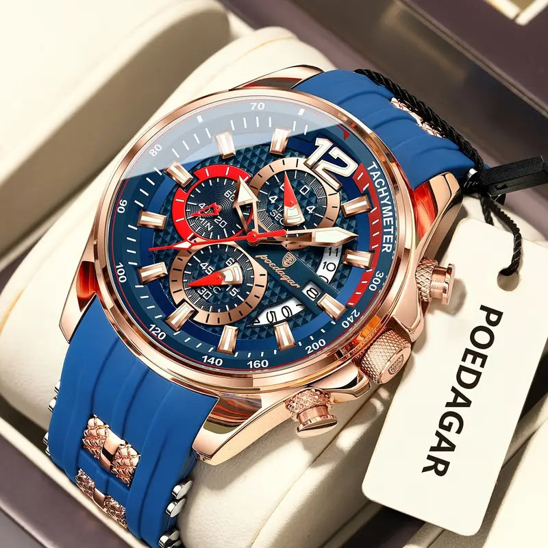 🕒 Luxury Chronograph Men’s Wristwatch – Waterproof Sport & Business Quartz Watch with Calendar