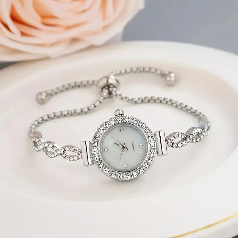 đč Elegant Womenâs Quartz Watch Set â Sparkling Rhinestone Chic Design