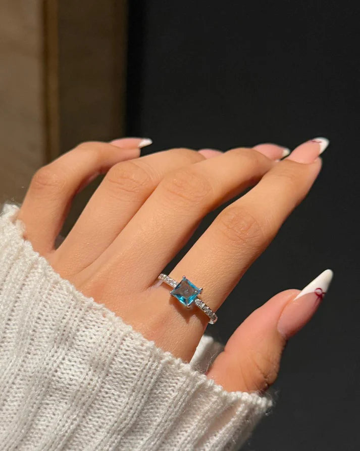 Square cut Ring- teal blue