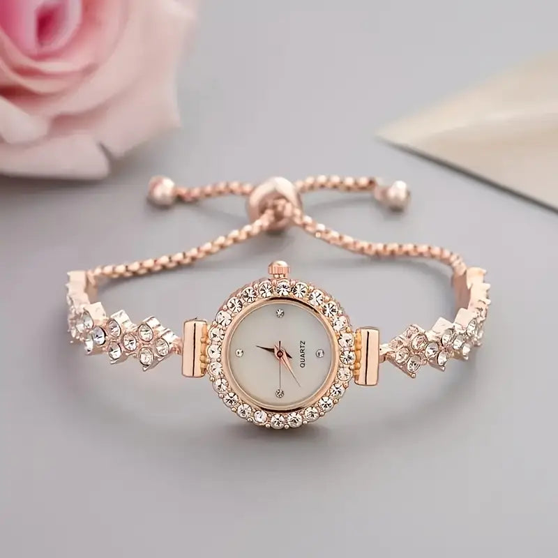 đč Elegant Womenâs Quartz Watch Set â Sparkling Rhinestone Chic Design