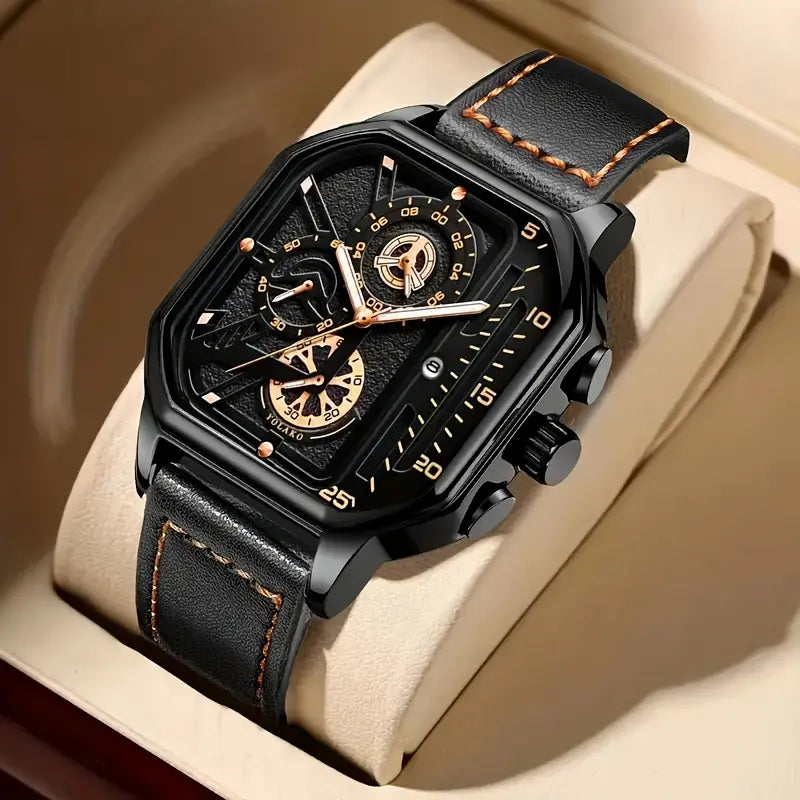 Men’s Vintage Sports Chronograph Quartz Watch – Square Dial with Calendar
