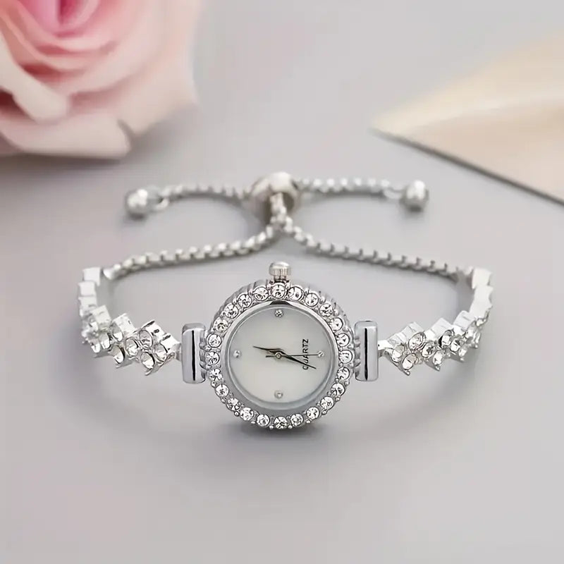 đč Elegant Womenâs Quartz Watch Set â Sparkling Rhinestone Chic Design