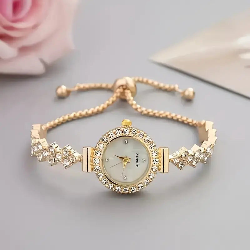 đč Elegant Womenâs Quartz Watch Set â Sparkling Rhinestone Chic Design