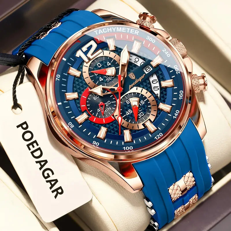 🕒 Luxury Chronograph Men’s Wristwatch – Waterproof Sport & Business Quartz Watch with Calendar