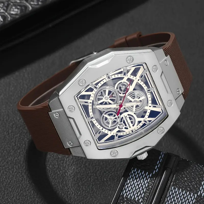 Men’s Casual Quartz Watch – Square Dial with Durable Silicone Strap