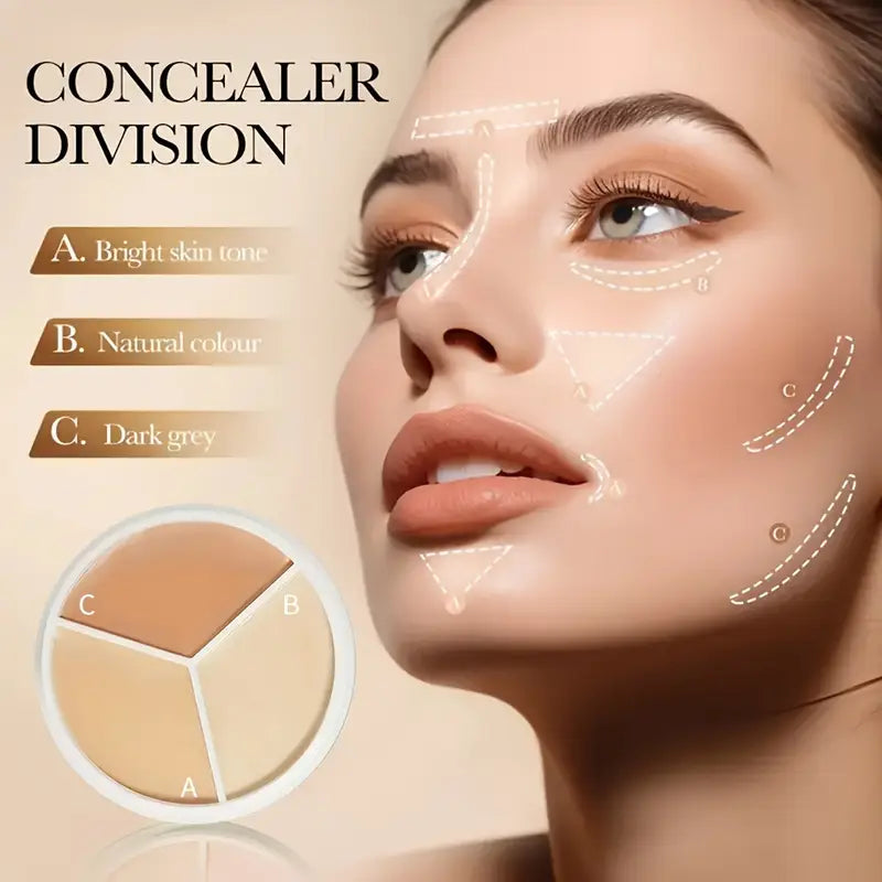 🌟 Waterproof 3-Color Concealer Palette – Long-Lasting Full Coverage