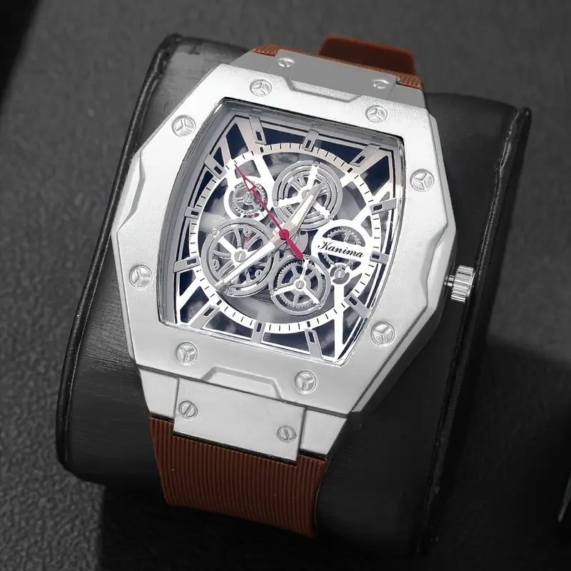 Men’s Casual Quartz Watch – Square Dial with Durable Silicone Strap