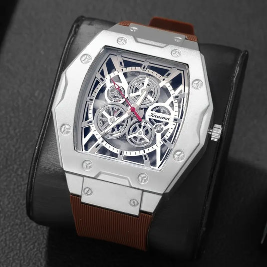 Men’s Casual Quartz Watch – Square Dial with Durable Silicone Strap