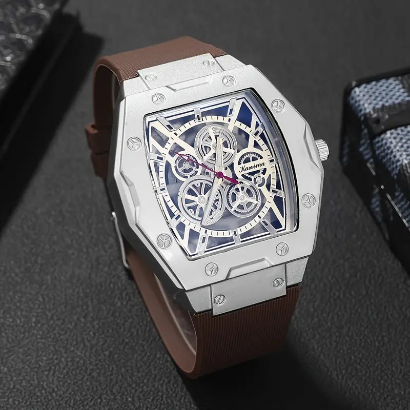 Men’s Casual Quartz Watch – Square Dial with Durable Silicone Strap