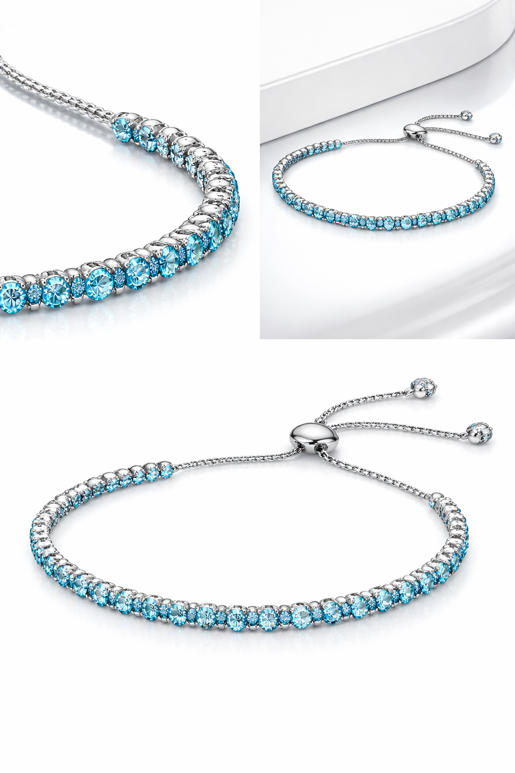 Elegant Blue Zircon Adjustable Bracelet