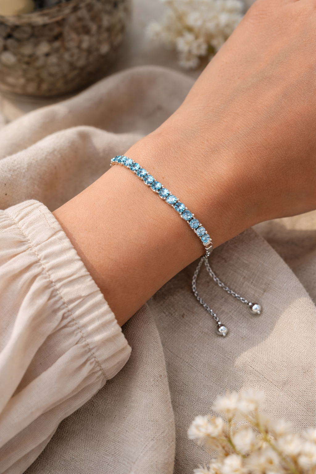 Elegant Blue Zircon Adjustable Bracelet