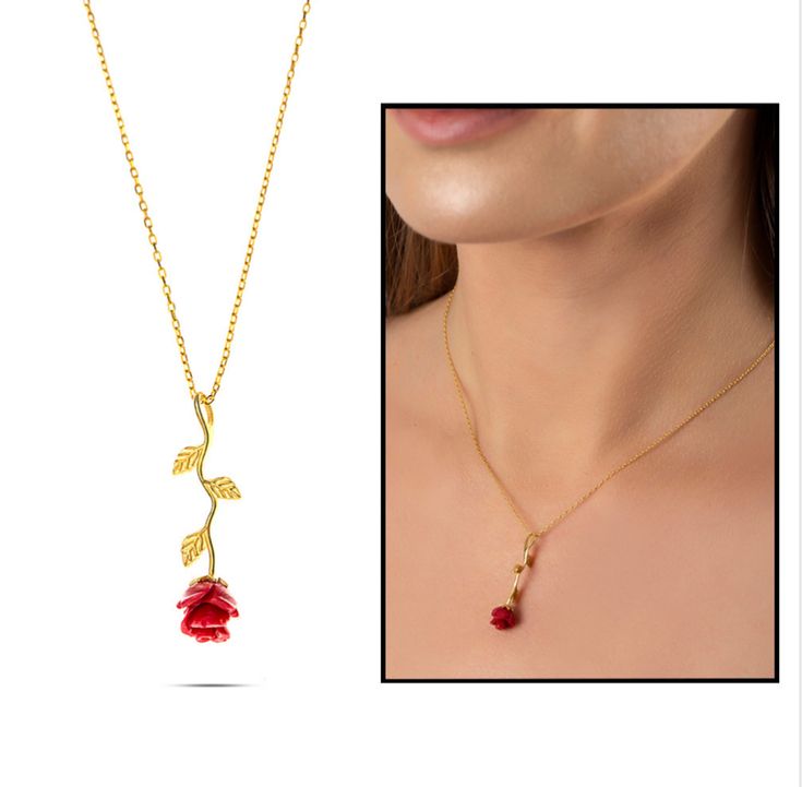 🌹 Elegant Red Rose Pendant Necklace