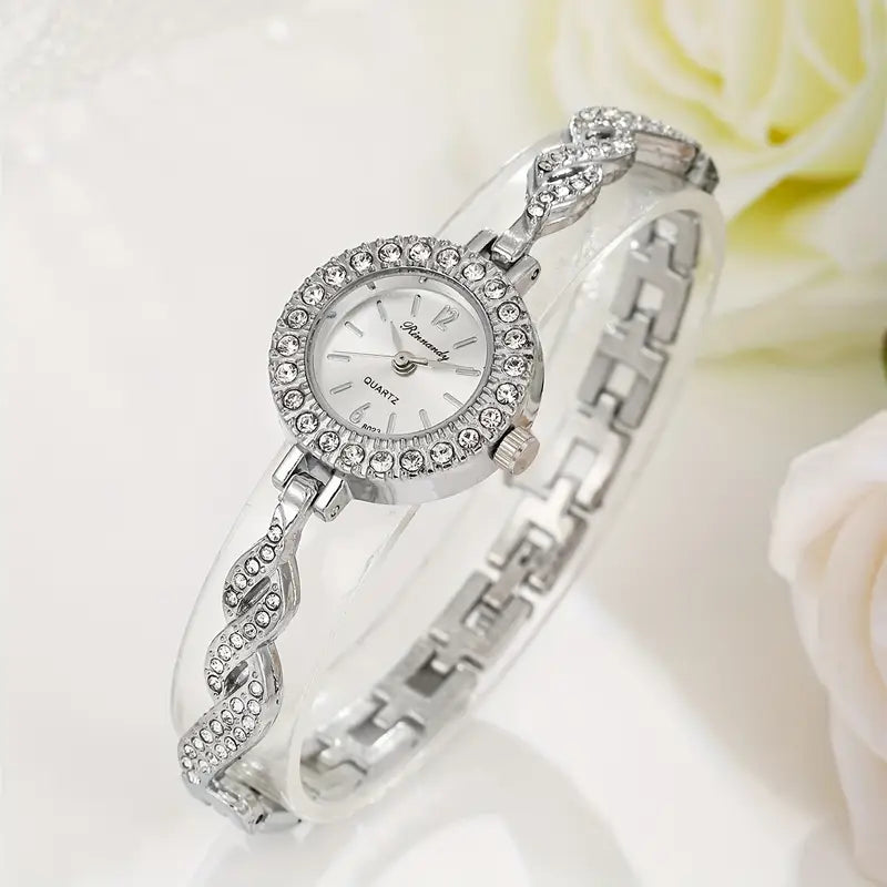 ⏱️ 2pcs Elegant Women’s Quartz Watch Set – Rose Gold with Sparkling Accents