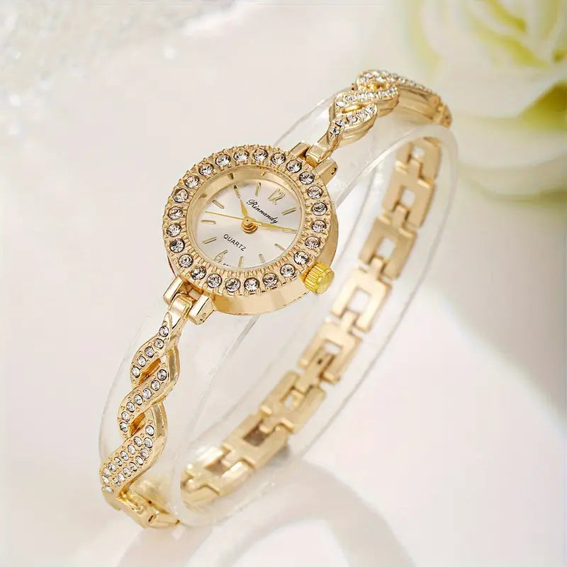 ⏱️ 2pcs Elegant Women’s Quartz Watch Set – Rose Gold with Sparkling Accents
