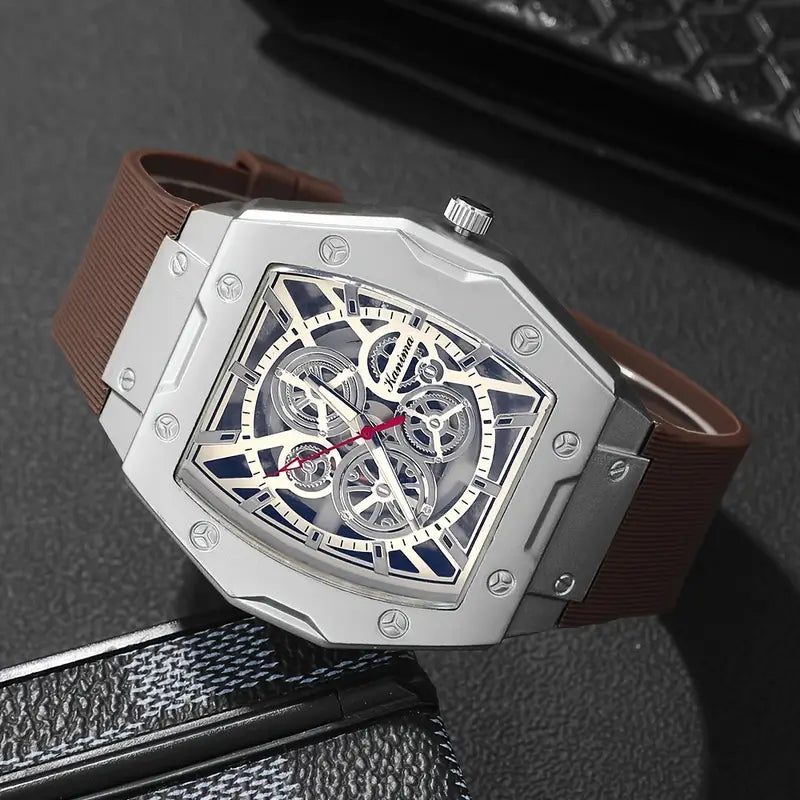 Men’s Casual Quartz Watch – Square Dial with Durable Silicone Strap