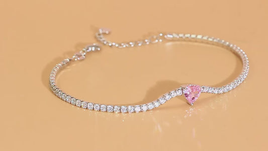 💖 Elegant Pink Heart Zirconia Bracelet – A Symbol of Love & Grace ✨