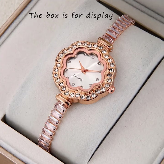 🌹 Elegant Rose Golden Women’s Quartz Watch – Sparkling Rhinestones