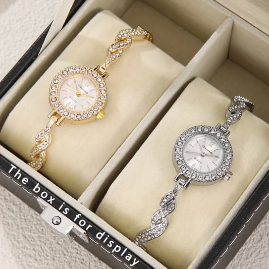 ⏱️ 2pcs Elegant Women’s Quartz Watch Set – Rose Gold with Sparkling Accents